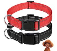 JSTHHTT 2 Pcs Collar Perro, Collar de Perro Reflectante Personalizado, Collar para Perros Pequeños, Collar Ajustable y Suave para Caminar y Correr, Muy Resistente y Confortable, Negro-Rojo, S