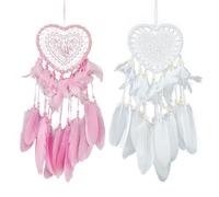 JSTHHTT 2 Piezas Atrapasueños con Plumas, Dream Catcher Colgante, Hecho a Mano Atrapasueño, Atrapasueños con Cuentas, para Decoración de Bodas y Dormitorios (Blanco y Rosa)