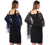 JSTHHTT 2 Piezas Chales de Encaje y Envolturas para Mujeres, Chal Mujer Fiesta, Lady Elegance Chal, Malla Suave Pashmina Mantones y Bufandas, Borlas Señoras Mantón, para Fiesta de Boda Vestidos de Nov