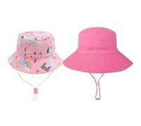 JSTHHTT 2PCS Bebé Niña Niño Sombrero de Sol, Niños Ajustable Bucket Sun Hat, Gorra Playa Plegable con Correa Ajustable para la Barbilla y ala Ancha, Protección de Sol Anti UV para Exteriores/Natación
