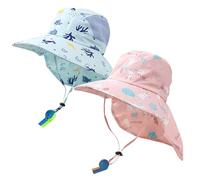 JSTHHTT 2PCS Niños Ajustable Bucket Sun Hat, Bebé Niña Niño Sombrero de Sol, Gorra Playa Plegable con Correa Ajustable para la Barbilla y ala Ancha, Protección de Sol Anti UV para Natación/Exteriores