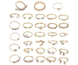 JSTHHTT 32 Piezas Anillos Mujer, Anillo Mujer Oro, Anillos de Oro Para Nudillos, Anillos Mujer Acero Inoxidable, Joyas Apilables, Anillos Ajustable, para Mujeres, Niñas