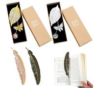 JSTHHTT 4PCS Marcapáginas, Marcapáginas de Plumas, Marcadores Clásicos, con Mariposa 3D y Colgante de Cuentas de Vidrio, para Adultos, Niños y Estudiantes