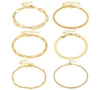 JSTHHTT 6 Pcs Set de Pulseras Mujer Oro, Conjunto de Pulseras, Ajustable Apilables Pulseras, Pulseras de Cadena Mujer Oro, Pulsera Apilable Set, Ajustables Juego Pulseras de Oro para Mujer