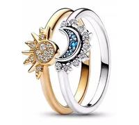 JSTHHTT Anillo sol y Luna, Anillos Mujer, Anillo Superpuesto con Sol y Luna Celestial, Sencillo Circonita Elegante Piedra Preciosa, para regalar a tu novio, novia, esposa o familiares