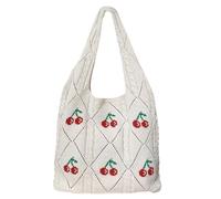 JSTHHTT Bolso De Hombro De Punto Para Mujer, Bolso de Playa de Malla, Grande para Playa, Bolsa de Ganchillo, Bolso Informal Grande, para Picnic, Vacaciones, Compras (Cereza)