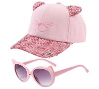 JSTHHTT Gorra NiñA Y Gafas De Sol ProteccióN UV, Gorra De BéIsbol para NiñAs con Orejas De Gato, ProteccióN UV Ajustable Sombrero De Lentejuelas para NiñAs Verano, Regalo NiñA 3-10 AñOs
