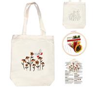 JSTHHTT Kit de Bordado de Bolsa de Tela, Kit Bordado Principiantes, Kit de Inicio de Bordado, Punto de Cruz con Patrónes Florales, con Instrucciones Inglés, Herramientas Completas (Mariposa)