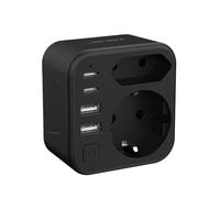 JSVER Adaptador de Enchufe USA, 6 en 1 Adaptador de Viaje de Español a Americano/Canadá con 2 USB A y 2 Tipo C (17W) y 2 Tomas, Tipo B, para Canadá Americana México Tailandia Dominicana (Negro)