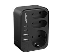 JSVER Adaptador de Viaje con 4 Puertos USB, Adaptador de Enchufe Británico,Enchufe Español a Reino Unido,Adaptador de Viaje Tipo G para EU,Reino Unido,Irlanda,Malasia,Singapur,Hong Kong (Negro)