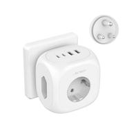 JSVER Adaptador Enchufe India, Cubo Enchufe de Viaje con 3 Tomas y 4 USB, Adaptador Viaje Español a India Adaptador de Viaje Tipo D para EU a India Sri Lanka, Nepal