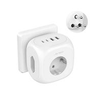 JSVER Adaptador Enchufe para Sudafrica, 3 Tomas Enchufe Tipo M con 2 USB y 2 USB C, Adaptador de Viaje para EU to Sudafrica,Namibia, Bután,Lesotho,Adaptador de Viaje-Blanco