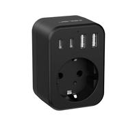 JSVER Adaptador Enchufe para Sudáfrica, Adaptador de Viaje con 2 Puertos USB-C y 2 Puertos USB A (3,4 A, 17 W) Enchufe Tipo M para Sudáfrica, Suazilandia y Lesoto (Negro)