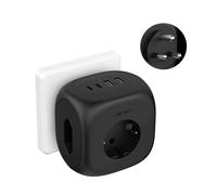 JSVER Adaptador Enchufe para Sudafrica, Cúbico 3 Tomas Enchufe Tipo M con 2 USB y 2 USB C, Adaptador de Viaje para EU to Sudafrica,Namibia, Bután,Lesotho,Adaptador de Viaje-Negro