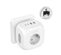 JSVER Adaptador Enchufe UK, Enchufe de Viaje 3 Tomas con 2 USB y 2 USB C,Adaptador Enchufe Español a UK Cubo Compacto Tipo G para EU a Irlanda, Malasia, Singapur, Hong Kong, Macao