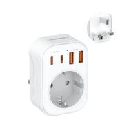 JSVER Adaptador Enchufe UK, Enchufe de Viaje con 2 USB C(PD 20W) y 2 USB A, Adaptador Enchufe Español a UK Adaptador de Viaje Tipo G para EU a UK,Irlanda, Malasia, Singapur, Hong Kong, Macao