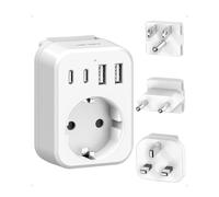 JSVER Adaptador Enchufe Universal con 3 Enchufes reemplazables Type B/G/C, Enchufe de Viaje con 2 USB y 2 USB C,Cargador para ESPAÑA a USA, UK,EU/Americano/Singapore/Canadá/México