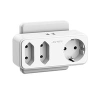 JSVER Enchufe 5 en 1 - 3 Tomas de CA (16A) Con 2 Puertos USB (12W) - Ladron Enchufes Portátil Para Hogar, Oficina y Viaje - Compatible Con Phone, Pad - Blanco