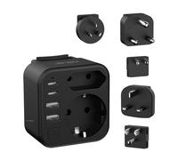 JSVER Enchufe de Viaje Universal,Adaptador de Enchufe Universal con 5 Enchufes Reemplazables Tipo A/B/G/I/M. Cargador con 2 Enchufes de CA y 4 USB para Reino Unido, Japón,Sudáfrica, AUS(Negro)