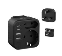 JSVER Enchufe de Viaje Universal,Adaptador Enchufe Universal con 2 Enchufes Reemplazables Tipo B/G Cargador Internacional para España, EE. UU., Reino Unido, Singapur, Canadá(Negro)