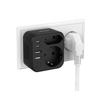 JSVER Ladron Enchufe 4000W, Enchufe Doble con USB, Regletas Múltiple Pared con 2 Puertos A y 1 USB C 17W, Cargador de Móvil Adecuedo Familia, Cocina y Oficina-Negro