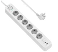 JSVER Regleta Enchufe,6 Puertos de USB(3 USB A+1 USB C) y 4 Tomas Regleta Proteccion Sobretension Enchufe Alargador Multiple Carga para iPad iPhone Tablets Cable 2m-Blanco