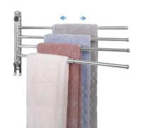 JSVER Toallero Baño Extensible a 50 cm Porta Toallas Inoxidable con 4 Brazos de 180 ° de Rotación Toalleros Barra para Baño Acero Inoxidable con Gancho para Baño y Cocina