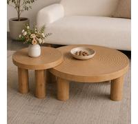 JSWHYBD Juego de 2 mesas de Centro Nido, mesas Redondas de Madera Maciza, Estilo rústico WABI-Sabi con Tallado Creativo de Anillos de árbol, diseño Retro para Sala de Estar, balcón y Estudio S+L