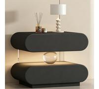 JSWHYBD Mesita de Noche de Madera con cajón Oculto y luz con Sensor de Movimiento: Mesa Auxiliar de Dormitorio de diseño Creativo con Acento de Esfera de Cristal Black 50 * 40 * 48cm