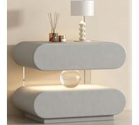 JSWHYBD Mesita de Noche de Madera con cajón Oculto y luz con Sensor de Movimiento: Mesa Auxiliar de Dormitorio de diseño Creativo con Acento de Esfera de Cristal Light Gray 50 * 40 * 48cm