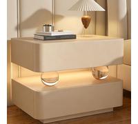 JSWHYBD Mesita de Noche de Madera Maciza con Sensor de luz - Diseño Creativo de Bola de Cristal - Mesa Auxiliar de Dormitorio con Dos cajones - No Requiere ensamblaje Cream 40 * 40 * 48cm