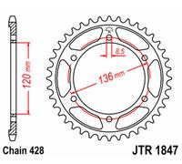 JT SPROCKETS Corona de acero estándar 1847 - 428