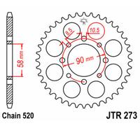 JT SPROCKETS Corona de acero estándar 273 - 520