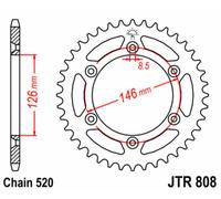 JT SPROCKETS Corona de acero estándar 808 - 520, tamaño 230 mm