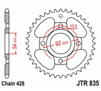 JT SPROCKETS Corona de acero estándar 835 - 428, tamaño 230 mm