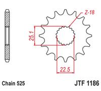 JT SPROCKETS Piñón delantero de acero silencioso 1186 - 525