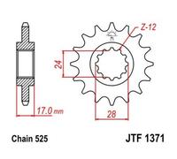 JT SPROCKETS Piñón delantero de acero silencioso 1371 - 525