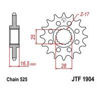 JT SPROCKETS Piñón delantero de acero silencioso 1904 - 525