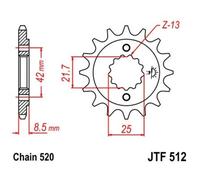 JT SPROCKETS Piñón delantero de acero silencioso 512 - 520