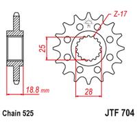 JT SPROCKETS Piñón delantero de acero silencioso 704 - 525