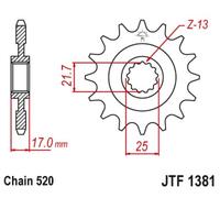 JT SPROCKETS Piñón delantero 1381/520 - acero silencioso 16 dientes