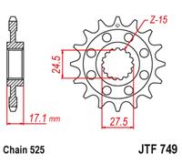 JT SPROCKETS Piñón delantero sin ruido de acero - 525