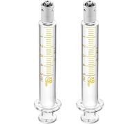 JT2D-Paquete de 2 jeringas de vidrio con tapas, jeringa de vidrio reutilizable Luer Lock de 5 ml, inyector de metal Luer Lock para laboratorio