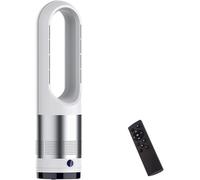 Ventilador calefactor torre sin aspas, purificador aire 10 velocidades, refrigerador multiplicador aire para dormitorio, control remoto de 6 m, sensación de viento de 8 velocidades y temporizador 8h