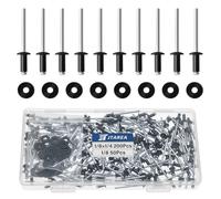 JTAREA 250 Piezas Remaches Ciegos de Aluminio 3,2 × 6,4 mm con Arandela Remache de Cabeza Ancha Remaches Extremo Abierto (Negro)