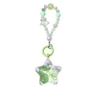 JTDZ Bonito llavero de arena movediza líquida verde pentagrama con perlas de cristal con cuentas de cristal, cordón para la muñeca, llavero para mujeres y niñas