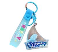 JTDZ Llavero de delfín flotante con diseño de velero, lindo llavero Kawaii líquido de arena movediza, llavero de vida marina para llaves de coche, colgante para mujeres y hombres