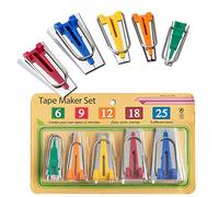 JTENG Juego de 5 herramientas para cinta al bies termoadhesivas, anchos de 6 mm, 9 mm, 12 mm, 18 mm y 25 mm, juego de herramientas de costura de acero inoxidable, manual de bricolaje
