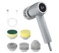 JTF Cepillo Eléctrico Limpieza Hogar, Cepillo Electrico Limpieza con 5 Cepillos, Pantalla LED, 2 Velocidades, para Hogar, Baño, Suelos, Azulejos y Cocina (Gris)
