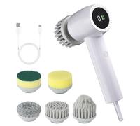 JTF Cepillo Eléctrico Limpieza Hogar, Cepillo Electrico Limpieza con 5 Cepillos, Pantalla LED, 2 Velocidades, para Hogar, Baño, Suelos, Azulejos y Cocina (Blanco)